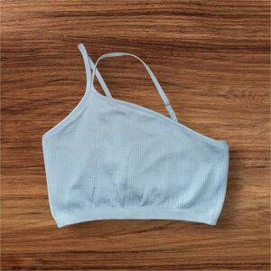 Aerie One Shoulder Two Strap Ribbed Bralette Crop Top Light Blue Small
